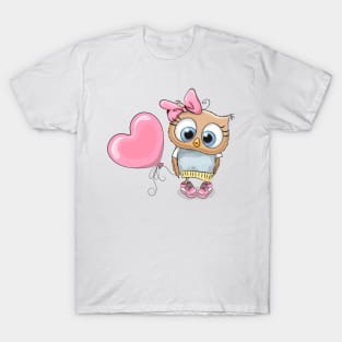 Cute fashionable owl in sneakers with a balloon in the shape of a heart T-Shirt